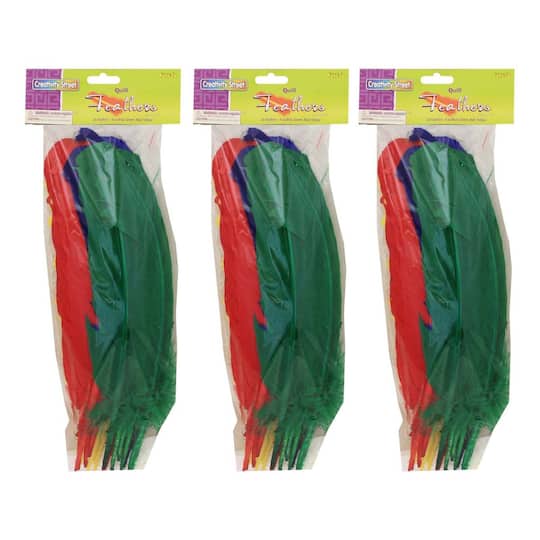 Creativity Street&#xAE; 12&#x22; Assorted Color Quill Feathers, 3 Packs of 24